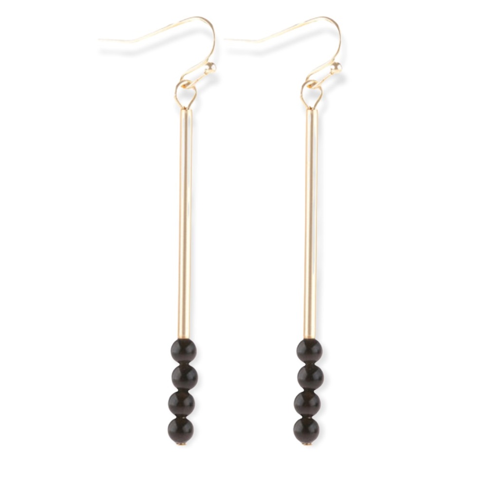 Riah Black Bead Hook Dangle Earrings